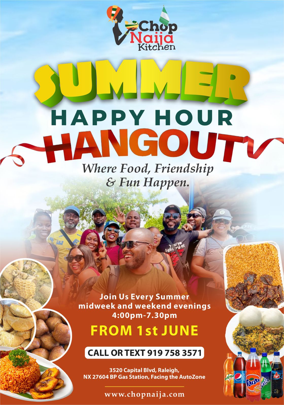 Chop Naija Summer Happy Hour Hangout Flyer